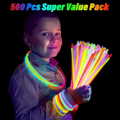 BUDI 500Pcs Glow Sticks Party Favors for Kids Adults GlowStick Bulk 8 Colors 8 Inch for Glow Necklace Bracelets Glasses Glow in the Dark Party Favor Halloween Party Decorations Halloween Party Favors