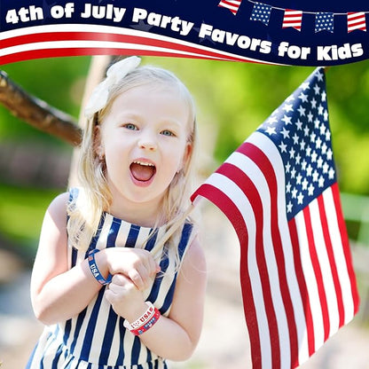 Genuvi 4th of July Patriotic Rubber Bracelets USA American Flag Wristbands Red White and Blue Silicone Bracelet for Independence Day Party Favors for Kids Teens School Classroom Prizes Gifts 30 PCS