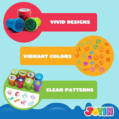 JOYIN 100PCS Assorted Stamps for Kids Self-Ink for Party Favor, Teacher Stamps, Kids Treasure Box, Prize for Classroom, Easter Egg Stuffers (50 Designs, Dinosaur, Halloween Stampers)