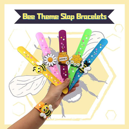 Bee Theme Slap Bracelets Party Favors- Bee Silicone Wristbands (6pack) for Boys&Girls Birthday&Bee Theme Party Supplies Carnival Prizes Suit Classroom Exchanging Gifts