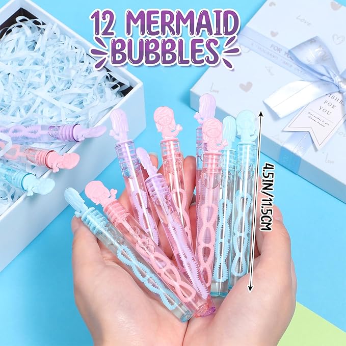 98 Mermaid Party Favors for Girls Birthday Supplies Straw Bubble Wand Slap Bracelet Keychain Sticker Toy Gift Prize Goodie Bags Stuffers Kids Decorations Mermaid Birthday Party Favors