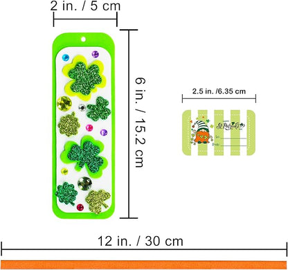 Winlyn 24 Sets St. Patrick's Day Decorations DIY 3D Shamrock Bookmark Craft Kits Blank Foam Bookmarks Lucky Shamrock Four Leaf Clover Stickers for Kids Reading Gifts Classroom Activities Art Projects