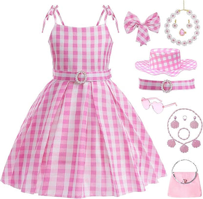 Girls Pink Costume Dress Movie Cosplay Dress Up Kids Outfits Halloween Birthday Party