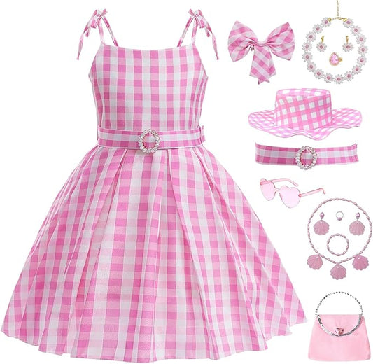 Girls Pink Costume Dress Movie Cosplay Dress Up Kids Outfits Halloween Birthday Party
