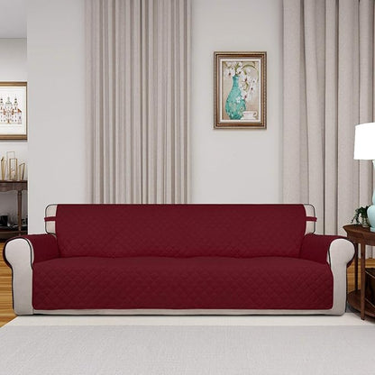 PureFit Reversible Quilted Sofa Cover, Water Resistant Slipcover Furniture Protector, Washable Couch Cover with Non Slip and Elastic Straps for Kids, Dogs, Pets (XX Large, Red/Ivory)