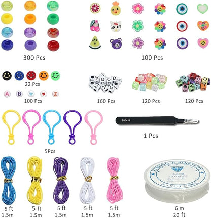 LIS HEGENSA Bracelet Making kit, Craft Bead Making Pony Beads, Polymer Clay Beads, Smiling face Beads, Letter Beads, Jewelry Making kit, DIY Handicraft Gifts for Girls Aged 6 to 12