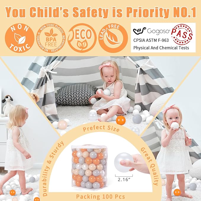 GOGOSO Ball Pit Balls for Toddles, Kids Plastic Balls for BallPit, Pool, Baby Party Accessories, Birthday Decoration 50 100 200 500 1000