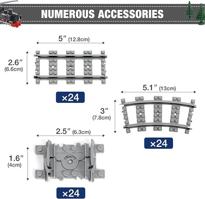 Classic City Train Tracks, 72 Pieces Railroad Track with 24 Flexible, 24 Curved and 24 Straight Tracks, Train Expansion Accessories Compatible with All Major Brands Train Tracks