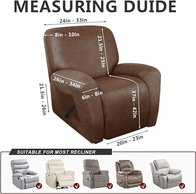 Recliner Chair Covers Leather Like, 4 Pieces Lazy Boy Recliner Cover, Furniture Protector - Washable Soft Sofa Slipcover for Pets Kids (Brown)