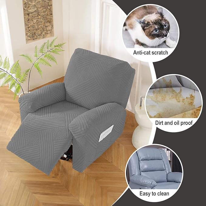 NORTHERN BROTHERS Recliner Chair Covers - Lazy Boy Recliner Covers That Stay in Place, 4 Pieces Reclining Chair Cover Recliner Slipcovers 1 Seater, Light Gray