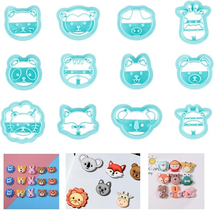ORIGACH 12 Style Cute Animal Clay Cutters, Animal Studs Polymer Clay Cutters Set Cat Bear Pig Cow Clay Cutters for Earring Making Small Animal Face Studs Clay Cutters for Jewelry Making