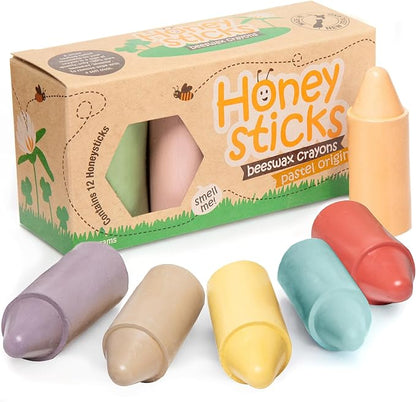 Honeysticks 100% Pure Beeswax Crayons (12 Pack) - Pastel Colored, Non Toxic Crayons, Safe for Babies and Toddlers, For 1 Year Plus, Made with Natural Beeswax and Food-Grade Colors, Eco-Friendly