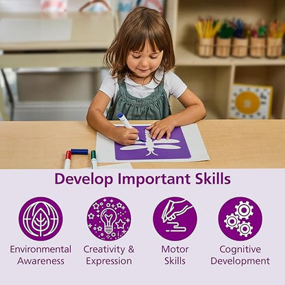 Colorations Garden Stencils, 12 Garden Designs, Made from Washable Plastic, 8 inches each, Jumbo Size, Sturdy Stencils, Great for Creating Art, Kids Stencils, Stencils for Children