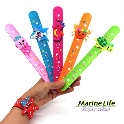 Marine Life Slap Bracelets Party Favors for Kids(6pack)-Jellyfish/Crab/Shark/Starfish/Turtle/Seahorse Goodie Bag Stuffers for Boys&Girls Marine Life Theme Party Supplies Carnival Prizes Suit