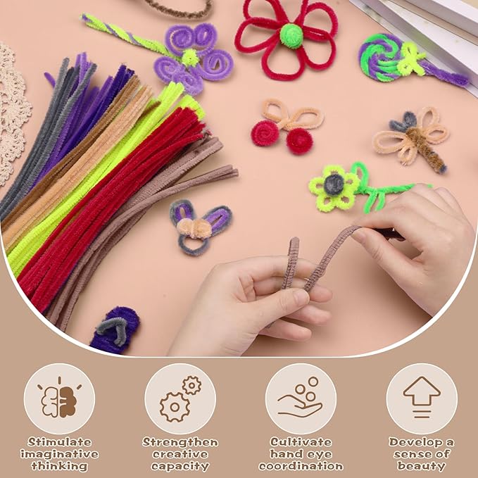 100 Pieces Pipe Cleaners Chenille Stem, Coffee Color Pipe Cleaners Set for Pipe Cleaners DIY Arts Crafts Decorations, Chenille Stems Pipe Cleaners (7 mm x 12 Inch)