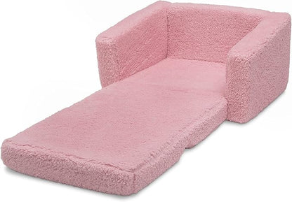 Delta Children Cozee Flip-Out Sherpa 2-in-1 Convertible Chair to Lounger for Kids, Pink