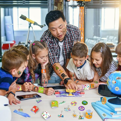 98PCS Science Party Favors Scientist Party Supplies with Science Slap Bracelets Science Stickers Science Badge Scientist Keychains Science Temporary Tattoos for Science Lab Party