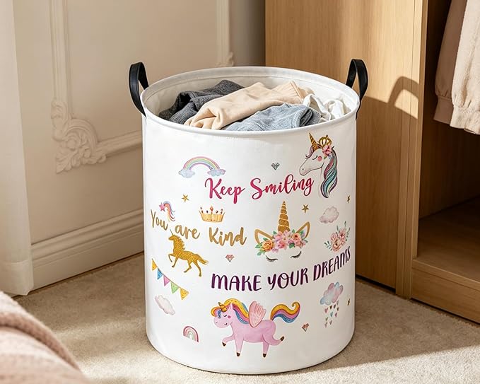 Essme Kids Laundry Basket,Unicorn Hamper Collapsible Waterproof Storage Bin for Girls,Gift Baskets(Color Unicorn)