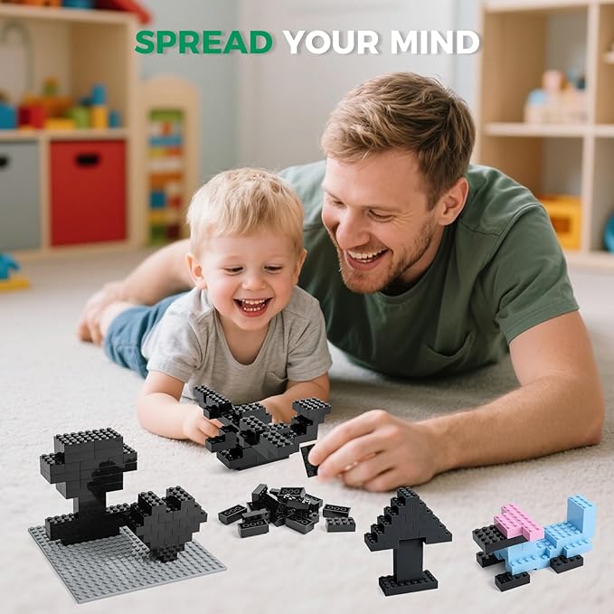 HUIZDQ 500 Piece Classic Building Bricks and 1 Gray Baseplate, 2x4 Bricks Bulk Creative Building Toys, Blocks Bulk for Kids Ages 6+, Black(Small Bricks, 1.25x0.62x0.47 in)