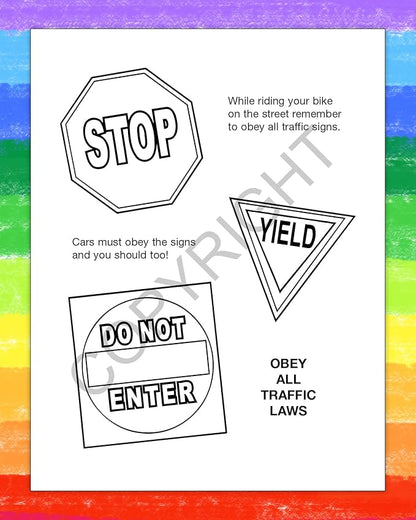 ZOCO - Bike Safety - Custom Educational Coloring Books (250 Bulk Pack, Without Crayons) - Bicycle Rules, Road, Helmet Safety - Games, Puzzles, Activities for Kids
