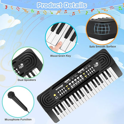 Kids Toddler Toy Piano Keyboard - 37 Key Pianos for Kid Music Toys Instruments with Microphone | Explore Creativity, Perfect Birthday for 3-8 Year Old (Black)
