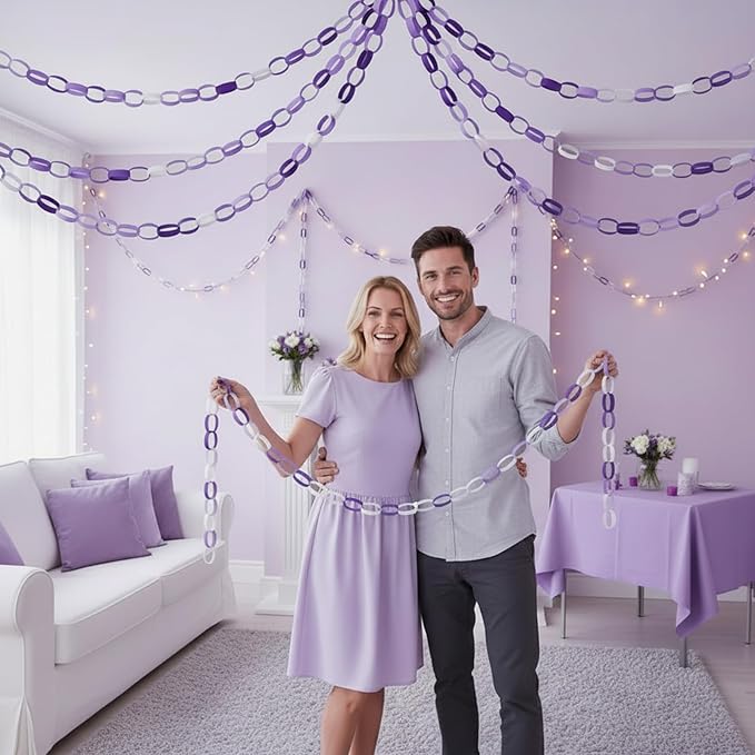 Lincia 600 Sheet Paper Chain Garland Strips 1x8 Inch with Double Sided Tape, DIY Construction Paper Chains for St. Patrick's Day, Easter, Spring Party Decorations, Crafts Supplies (Purple Gradient)