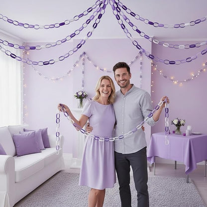 Lincia 600 Sheet Paper Chain Garland Strips 1x8 Inch with Double Sided Tape, DIY Construction Paper Chains for St. Patrick's Day, Easter, Spring Party Decorations, Crafts Supplies (Purple Gradient)