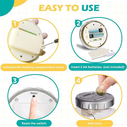 Kids Piggy Bank for Girls Boys - Toys for 5 6 7 8 9 10 Year Old Girl Boy Christmas Birthday Gifts - Money Bank with LCD Display, Coin Bank for Kids Toys Age 6-8-10