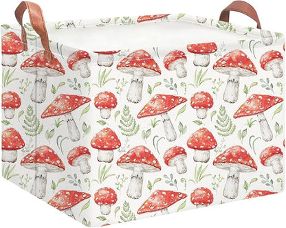 NTAOHAMPER Rectangular Storage Basket Empty,Storage Bin with Handles,Room Decor,Gift Basket,Book Box(Watercolor Mushroom)