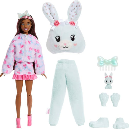 Barbie Cutie Reveal Doll & Accessories, Cuddly Series Bunny with 10 Surprises Including Color Change & Mini Pet