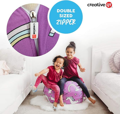 Creative QT Stuff ’n Sit Extra Large 38’’ Bean Bag Storage Cover for Stuffed Animals & Toys, Giant Beanbag Chair for Plush, Toddler & Kids Bedroom Organizer, Dinosaur