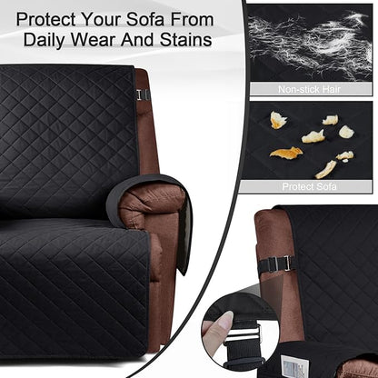 KinCam 100% Waterproof Recliner Chair Cover, Reclining Couch Covers for Pets, Dogs, Recliner Couch Slipcover Furniture Protector with Elastic Straps for Kids(23.6", Black)
