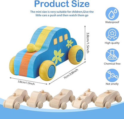 clothmile 24 Pieces DIY Wood Car Toys Unfinished Wooden Cars Toys Wooden Painting Blocks Crafts Kits for Christmas School Students Home Activities Craft Projects Easy Woodworking and Family Time Set