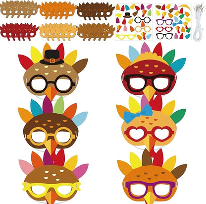 chiazllta 30 Packs Thanksgiving Turkey Masks Craft for Kindergarten Kids, Thanksgiving Art Craft Kit DIY Paper Masks for Preschool Home Classroom Game Activities Party Favors