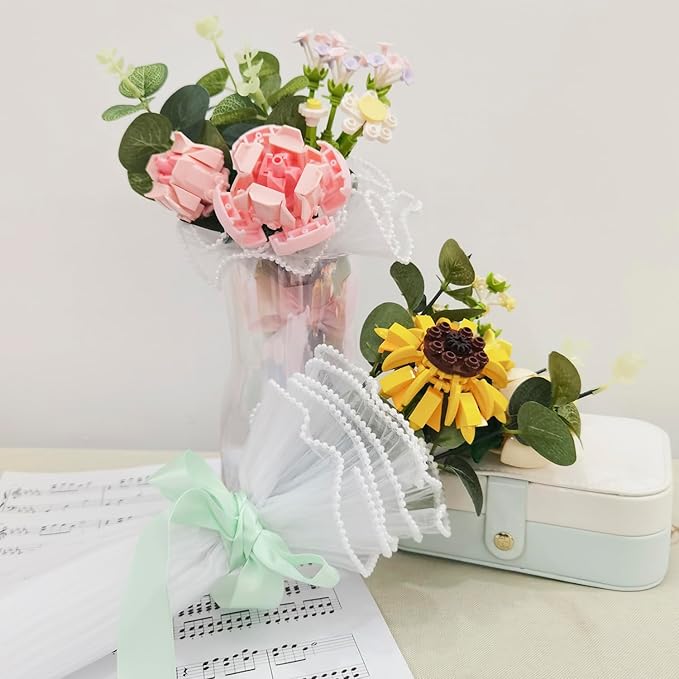 Bouquet Building Sets - Household Decorative Flower Building Block Toys - Artificial Plant Set Gift for Valentine's Day Mother's Day Birthday for Her and Him(Rose)