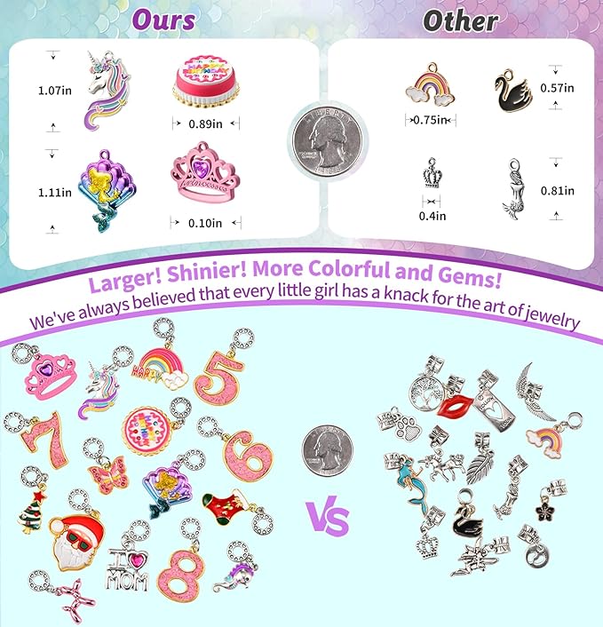 Girls Charm Bracelet Making Kit: Mermaid Jewelry Supplies Make Set Charm Bracelets Kits DIY Art Craft Set Girl Toys Age 5 6 7 8 9 10 11 12 Year Old Girl Little Children Creative Birthday Gifts for Kid