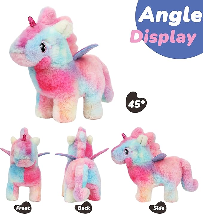 Hopearl Walking Unicorn with Glowing Horn Interactive Electronic Pet Plush Unicorn Toy with Sounds and Movements Animated Gift for Toddlers Birthday, Rainbow, 7''