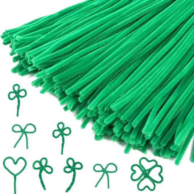 Caydo 200 Pieces Green Pipe Cleaners Craft Chenille Stems for Kids DIY Art Craft Projects Christmas Decorations(6 mm x 12 inch)