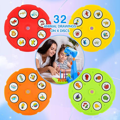 Enjoy Myself Kids Projection Drawing Toy,Smart Kids Projection Drawing Sketcher with 32 Cartoon Patters,Adjustable Art Sketcher Projector with 12-Color Watercolor Pens,8-Color Erasable Pens,Blue