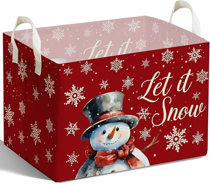 Merry Christmas Snowman Rectangular Basket,Waterproof Boxes with Handle, Toy Snowman Storage Box for Boys Girls, Merry Foldable Book Storage, Christmas Gifts Basket for Family, Christmas Party Decor