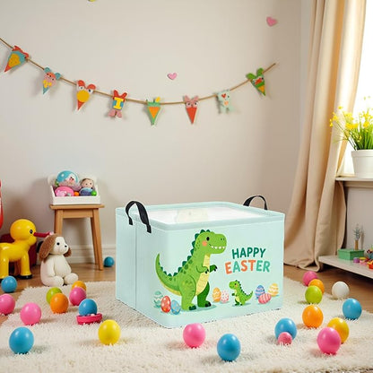 HIYAGON Rectangular Easter Basket Baby Girl Basket Fabric Storage Bin Organizer Box Room Decor(Easter Dinosaur)