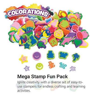 Colorations Mega Foam Stamper Mix, Bulk, Value Pack, 80 Stamps, 25 Assorted designs, EVA Foam, for Kids, Arts & Crafts, Educational, Gift, Non-Toxic, Learning, Stamping