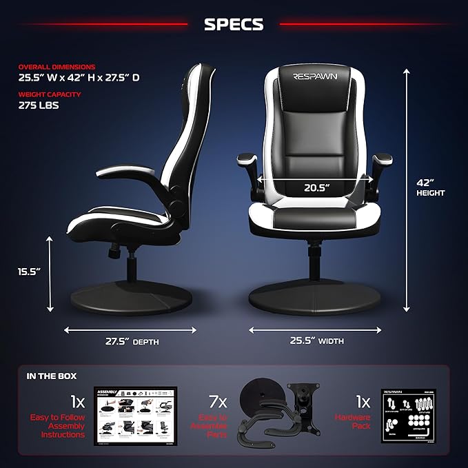 RESPAWN 800 Racing Style Gaming Rocker Chair, Rocking Gaming Chair, in White RSP 800 BLK WHT
