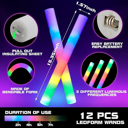 96Pcs Glow in the Dark Party Supplies for Kids & Adults, Neon Light up Glasses, Foam Glow Sticks&LED Glow Bracelets, Ideal for Birthdays Halloween Weddings Carnival, and Rave Hora Loca Party favors