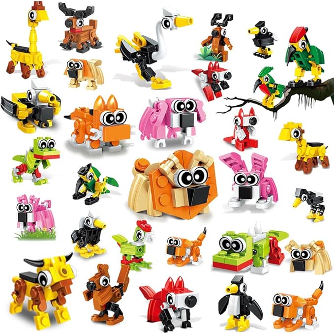 HOGOKIDS Party Favors for Kids, 20 Pack Animals Building Block Toy, Easter Gifts Goodie Bags Stocking Stuffer Classroom Prizes Building Set, Christmas Birthday Gift for Boys Girls Ages 6-12+