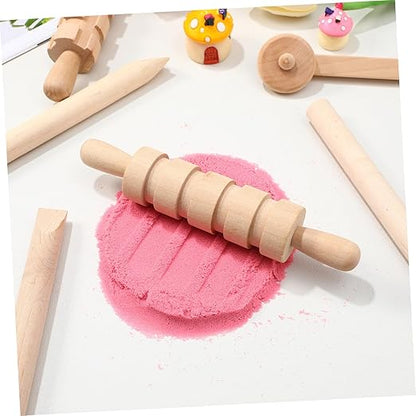 Garneck 12Pcs Clay Sculpting Tools Set Wooden Plasticine Molding Tools with Rolling Pins Stamps Modeling Accessories for Kids DIY Pottery and Handcrafts