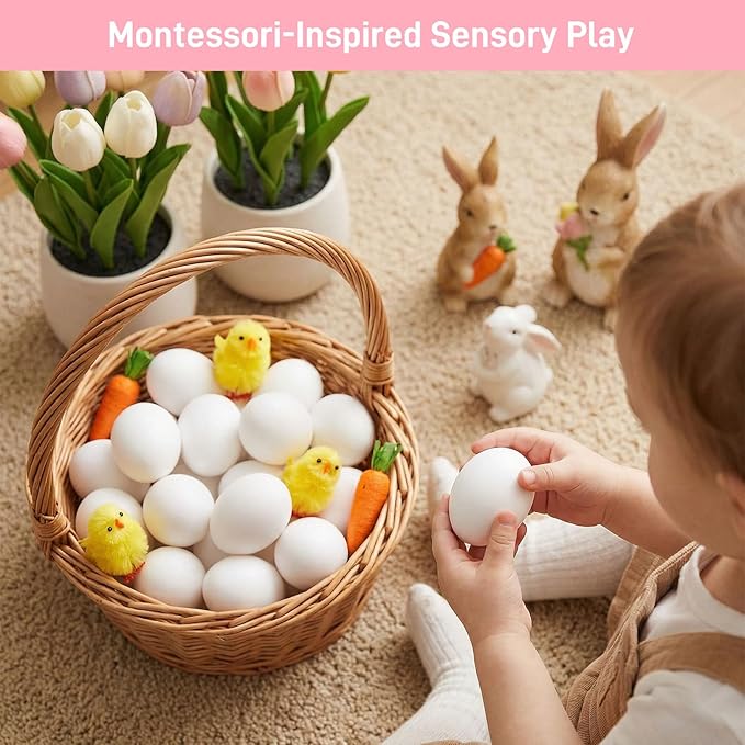 SallyFashion 24 PCS White Wooden Eggs Easter Eggs for Children, DIY Game, Kitchen Craft Adornment, Toy Foods