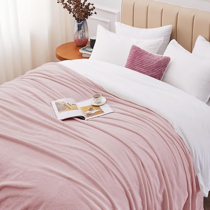 CozyLux Fleece Bed Blankets Throw XL Size Pink - 300GSM Soft Lightweight Cozy Plush Fuzzy Microfiber Flannel Blanket for Travel Camping Chair and Sofa, 50x70 inches