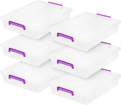 IRIS USA 6 Qt. Plastic Craft Storage Container Bins with Lids, 6 Pack, Small Art & Office Supply Organizer Tote, Sensory Bins & Boxes for Home & University, Stackable, Secure Latch Buckles, Clear
