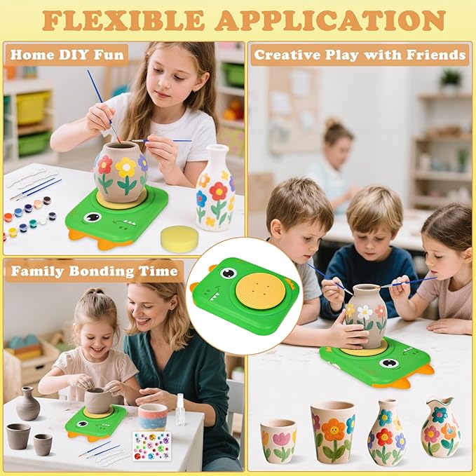 YOOIU Pottery Wheel for Kids, Complete Pottery Making Kit for Kids Ages 6-12, STEM Toys Arts Crafts with 4 Air-Dry Clays, Electric Children's Art Supplies Toy Birthday Gift for Girls 6-8-12